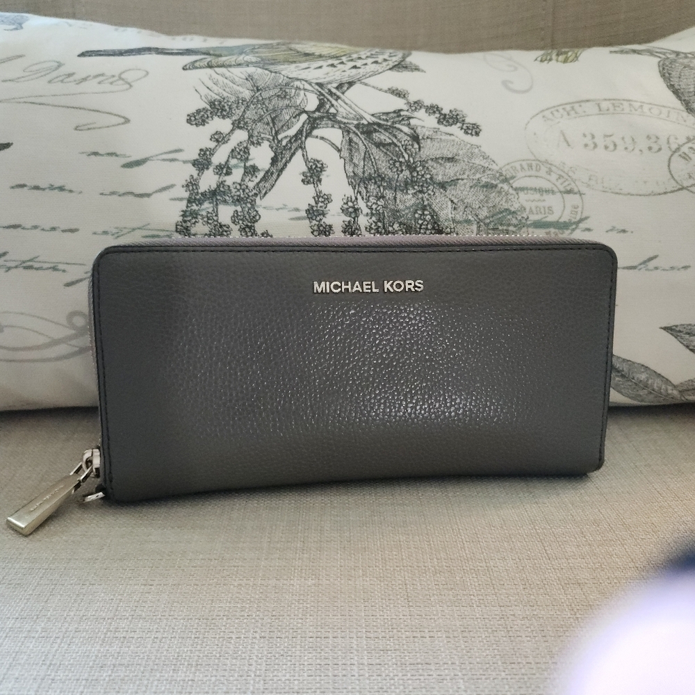 Michael Kors Gray Zip-Around Leather Wallet